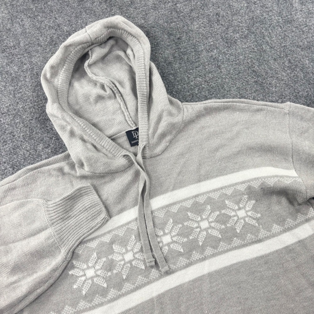 Derek Heart Knit‎ Hoodie 1X Gray Snowflake Fair Isle Pullover Mens